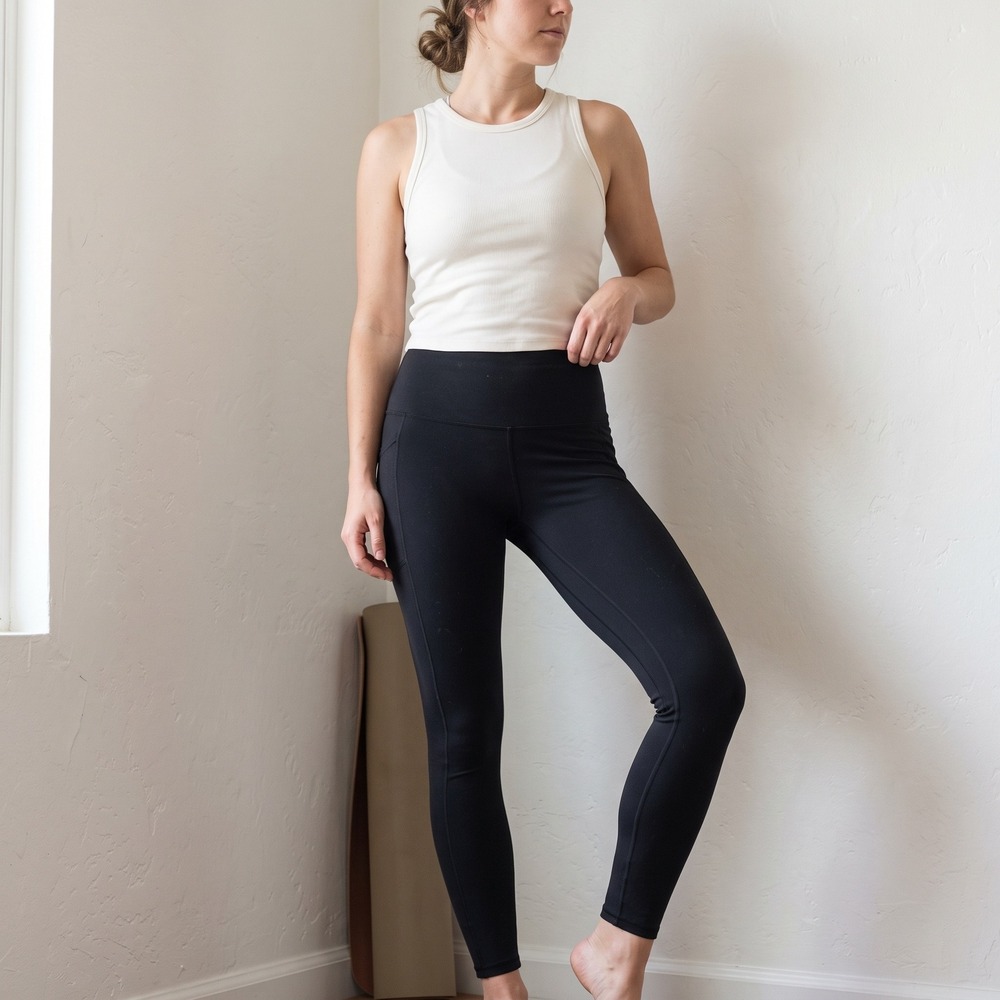 Vuori Womens Daily Pocket Leggings Large Black High Rise Side Yoga Athleisure